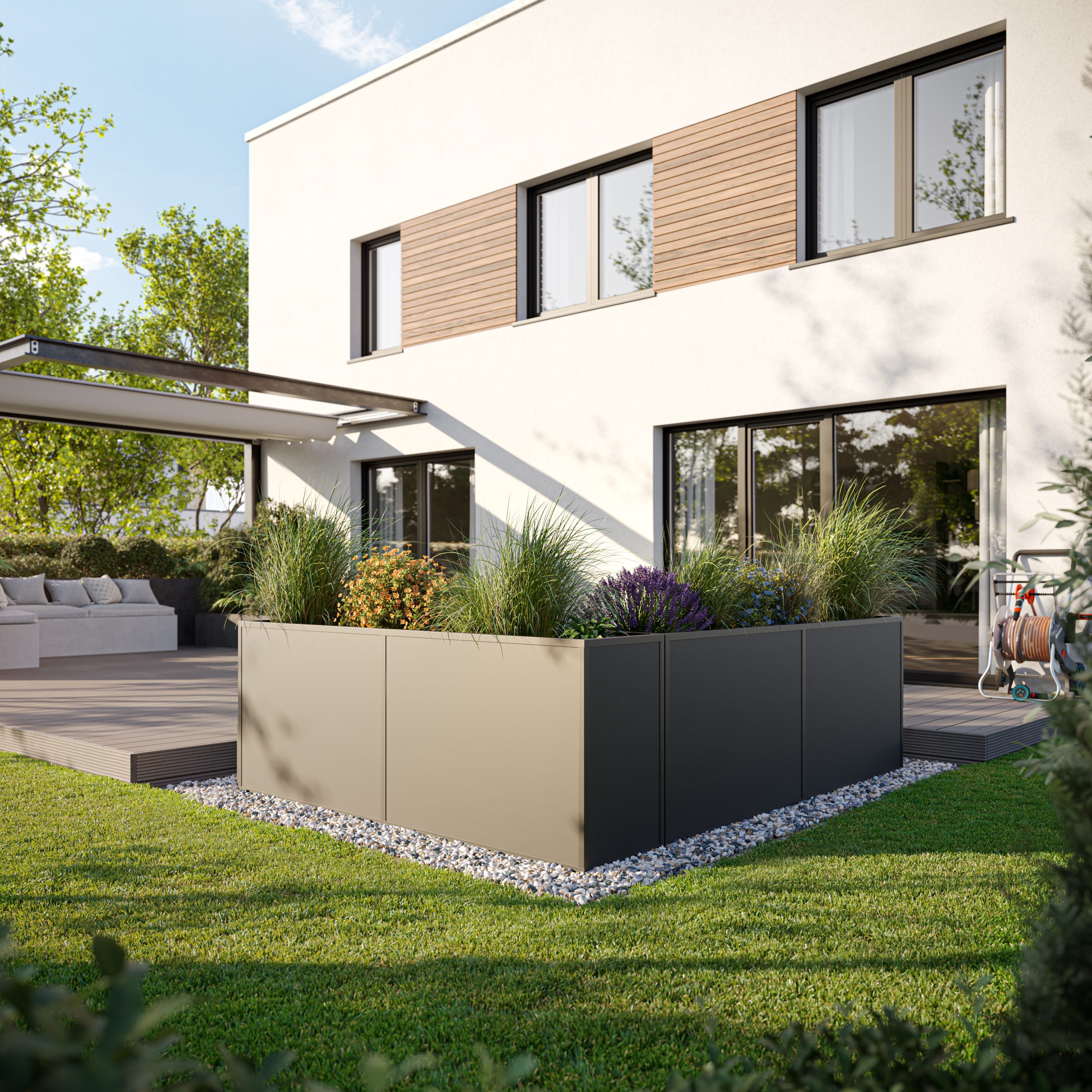 Aluminium verhoogd bed 210 | 45 mm diep, "antracietgrijs" profielsysteem